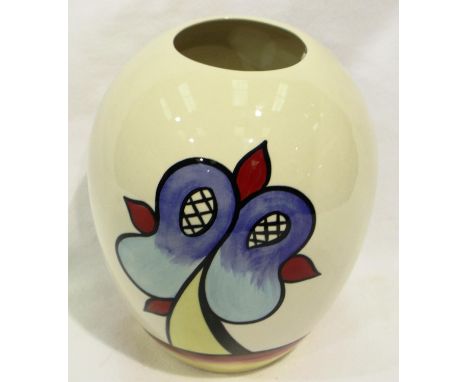 Lorna Bailey bulbous vase in the Lakeside pattern, H: 16 cm, no chips or cracks. P&amp;P Group 2 (£18+VAT for the first lot a