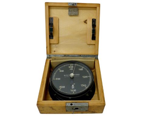 A German WWII Kriegsmarine U-boat / submarine barometer, circa 1945, black dial with white lettering, marked 'Nur fur technis