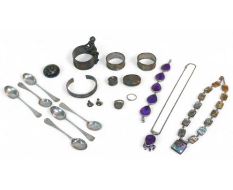 A collection silver and jewellery, including a set of six teaspoons, 4.6toz of weighable silver, together with a silver plate