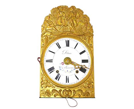 A 19th century French Comtoise wall clock, embossed front with figure crest, white dial, signed Litoux a Beauvais, Roman nume