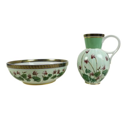 A large Versace Giardino bowl, 33 by 12cm high, together with a jug decorated with cyclamen. (2)