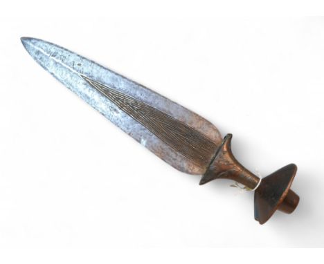 An early 20th century African tribal sword, believed to be from Democratic Republic of Congo, with decoration to the balde an