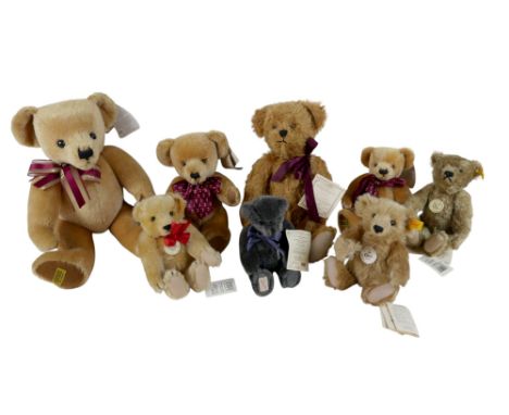A group of collectable teddy bears, comprising three Steiff 'Classic' teddy bears, 1903 teddy, 000171, 1909 teddy, 000355, an