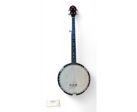 A Kay banjo, two strings missing but with set of spare strings.