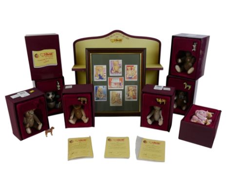 A group of eight Steiff 'A Century of Steiff from Enesco' porcelain bears, with miniature boxed sets, each with certificate o