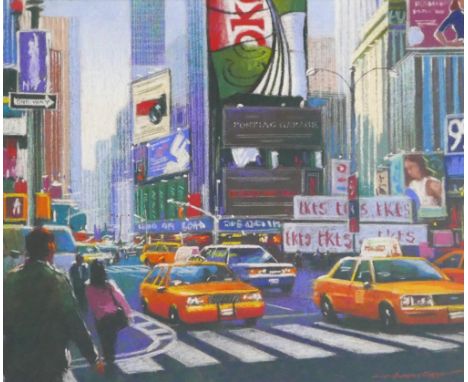 Anthony Orme (British, 20th century): 'Times Square I N.Y.', pastel, signed, with certificate of authenticity, 49.5 by 58.5cm
