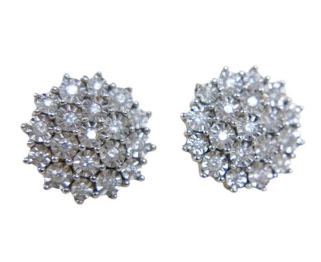 A pair of 9ct gold cluster earrings, each round cut diamond approximately 1.5mm diameter, 5.1g.