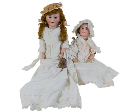 Two Victorian bisque porcelain headed dolls comprising Heinrich Handwerck Simon Halbig bisque head crying doll with brown gla