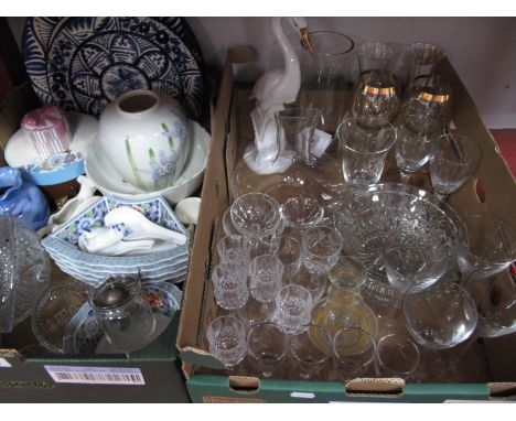 A Quantity of Pottery and Glassware, vases, wines, decanter etc:- Two Boxes
