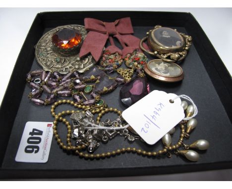 Vintage Costume Necklaces, Victorian locket brooch (lacking pin), Scottish brooch, pendant, etc.