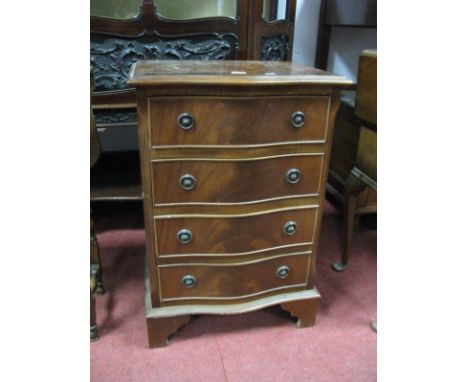 Mahogany Bow Front Bedside Chest of Four Drawers, on bracket feet.