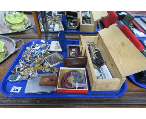 Hallmarked Silver and Other Gent's Cufflinks, cigarette case, gent's wristwatches, etc:- One Tray