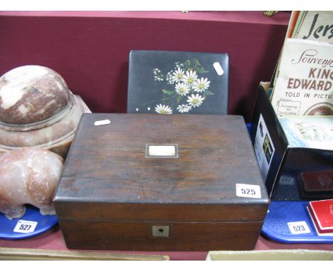 A XIX Century Rosewood Box, with mother of pearl, insert; together with a XX Century black lacquer box with painted floral de