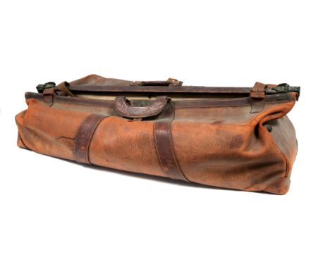 A Tan Leather Vintage Cricket Bag, with retailers label "Stuart Surridge &amp; Co., London" and makers label "Gunn Moore Ltd.