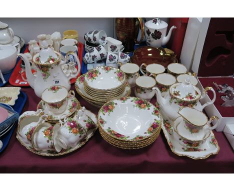 Royal Albert 'Old Country Roses' 2nd Quality Tea and Coffee Pots, bread and sandwich plate, three dishes, six soup and six fr