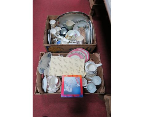 A Royal Vale Crown Staffordshire and Other Teaware, collectors plates, other china, etc:- Two Boxes
