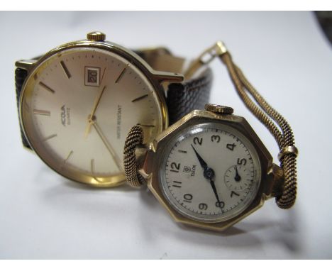 Tudor: A 9ct Gold Cased Vintage Ladies Wristwatch, the signed circular dial with Arabic numerals and seconds subsidiary dial,