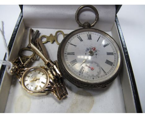 A 9ct Gold Cased Ladies Wristwatch, the Rotary signed dial with baton markers, to integral bracelet; Together with A Ladies F