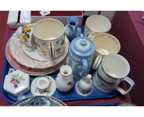 A Royal Doulton Limited Edition Battle of Britain's Tankard, other commemorative tankards, Wedgwood "Hathaway Rose" vase, mat