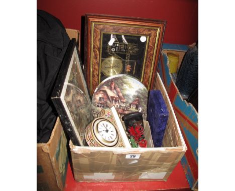 A Wedgwood 'Clio' Mantel Clock, plates, Tower Bridge clock, diecast vehicles, spectacles, scales, Sheffield Wednesday reprint