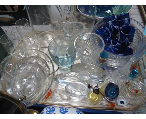A Lemonade Set, Caithness, engraved and other vases, Mats Jonasson paperweights and other glass ware:- One Tray