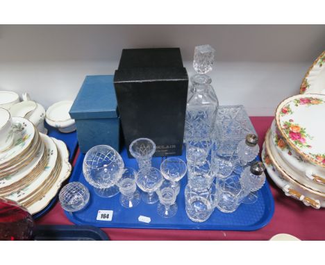 A Whisky Decanter for John Sinclair, trinket box (both boxed), Edinburgh Thistle liqueurs, Galway pepperettes, other glasswar