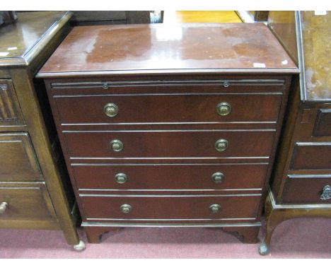 A XX Century Maple Mahogany Bachelors Chest of Drawers, with a cross banded top, brushing slide, four long drawers on bracket