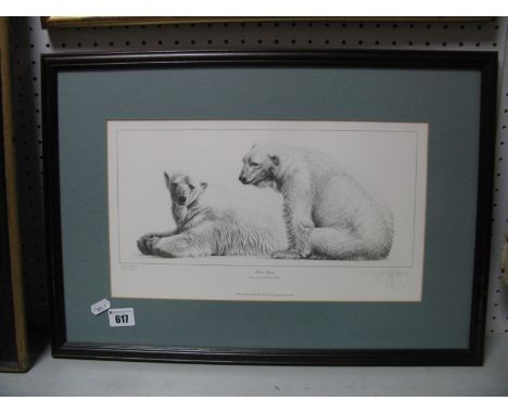 Gary Hodges, 'Polar Bears', limited edition black and white print 386 of 850, 15.5 x 34cm, graphite to border.