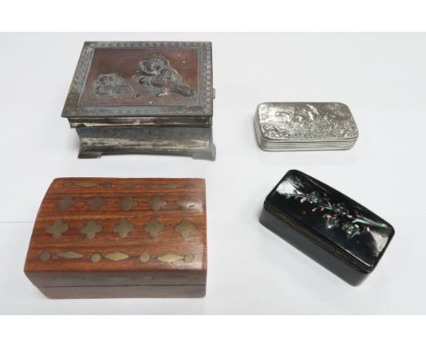 A James Dixon & Sons Cornish Pewter Snuff Box, of rounded rectangular form, the hinged lid detailed in relief with horses and