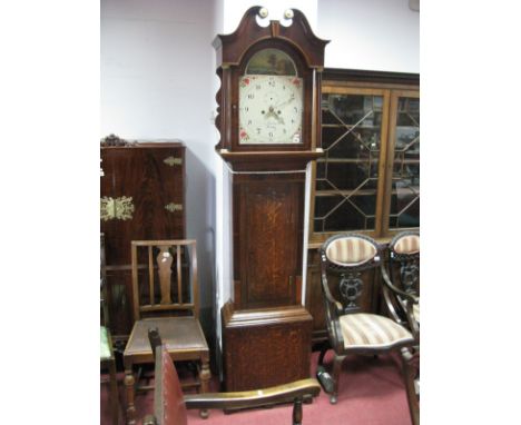 An Early XIX Century Eight Day Oak Mahogany White Dial Grandfather Clock (Fletcher Barnsley), with a swan neck pediment,  tru