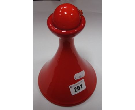 A 1960's Vintage Per Lutken Red Cased Carnaby Vase/Candleholder, together with ball, original factory label for 'Kastrup - Ho