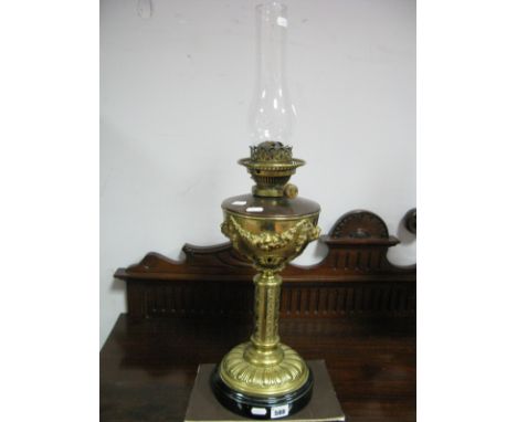 XIX Century Brass - Copper Oil Lamp, with swag decoration, gadrooned base.