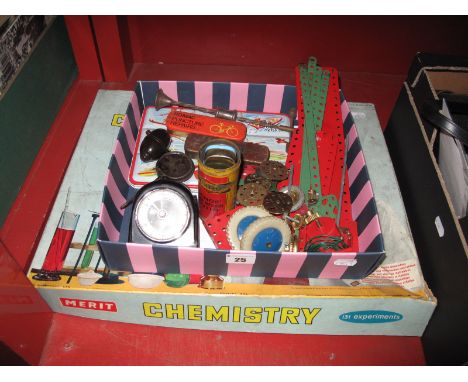 A Small Quantity of Vintage Meccano, Smith's/Johnson Bakelite timer, vintage cycle repair kits, oil can etc; together with ch