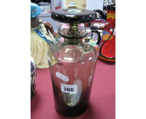 Whitefriars Green Glass Decanter of Cylindrical Form, complete with stopper 23.5cm tall.