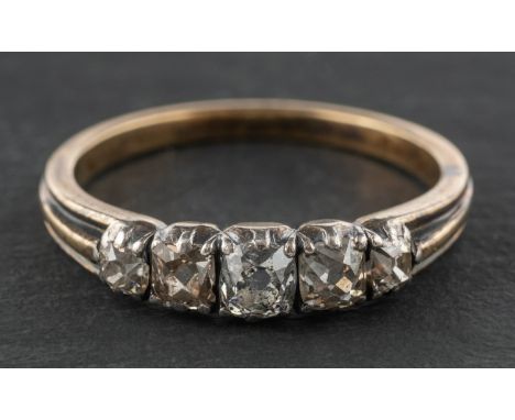 An old-cut diamond, five-stone ring, total estimated diamond weight ca. 0.50ct, J-K colour, SI2-P1 clarity, length of ring he