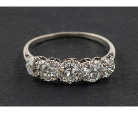 An old-cut diamond, five-stone ring, total estimated diamond weight ca. total estimated diamond weight ca. 1.20cts, G-H colou