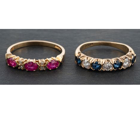 Two 9ct gold, half-eternity rings, including a round, mixed-cut sapphire and round, brilliant-cut diamond ring, total estimat