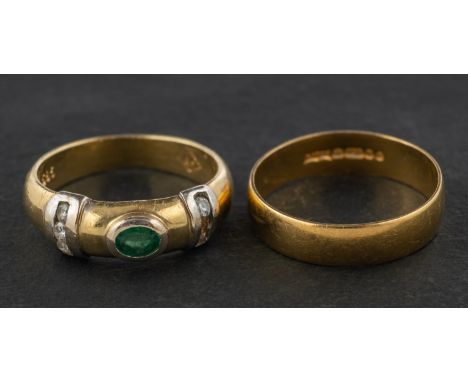 Two rings, including an emerald and single-cut diamond ring, estimated emerald weight ca. 0.10ct, total estimated diamond wei