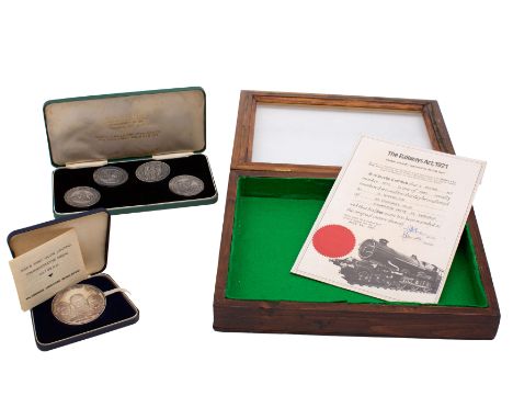 A set of four silver commemorative medals struck for the 50th Anniversary of the 'Railways Act 1921', limited edition S777 of