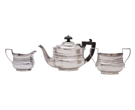 A late Victorian silver bachelors three-piece tea service, makers probably David and John Welby, London 1897 (marks rubbed) o