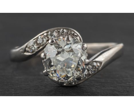 An old and single-cut diamond ring, estimated weight of principal diamond ca. 1.35cts, G-H colour, VS1-2 clarity, length of r