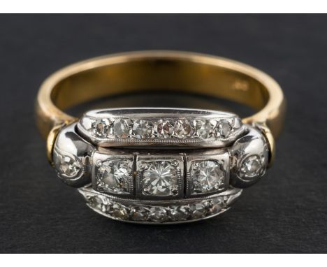 A single and round, brilliant-cut diamond, three-row ring, total estimated diamond weight ca. 0.55ct, length of ring head ca.