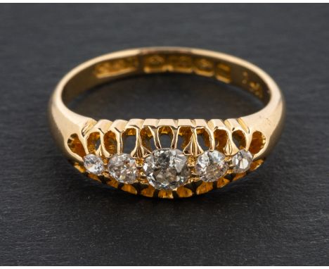 An Edwardian, 18ct gold, old-cut diamond and CZ, five-stone ring, total estimated diamond weight ca. 0.30ct, I-J colour, P1-2