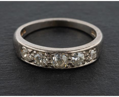 An 18ct gold, old-cut diamond, half-eternity ring, total estimated diamond weight ca. 0.65ct, J-K colour, VS2-SI1 clarity, wi