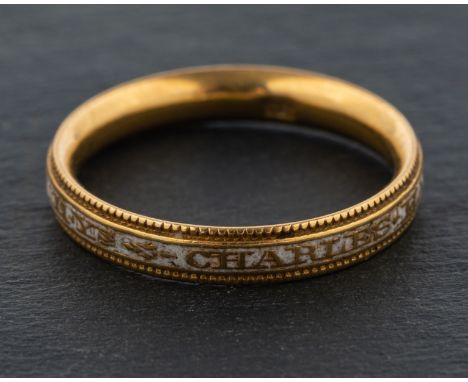 A Georgian, white enamel, mourning ring,inscribed 'CHARLES HARRIS OB: 26 JAN 1781 AET 11YRS', ring size L, total weight ca. 3