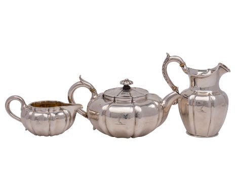 A Victorian silver three-piece tea service of Chinese influence, makers John Tapley & Co, London 1851,  (two items clearly ma