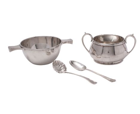 A George V silver twin-handled Quaiche, makers Wakely and Wheeler, London 1933, 10.5cm diameter, also a George VI silver circ