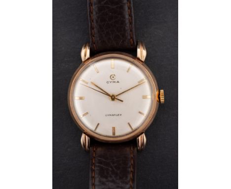 Cyma, Cymaflex, a gentleman's 9ct gold wristwatch the round cream dial with raised baton numerals, baton hand, sweep seconds 