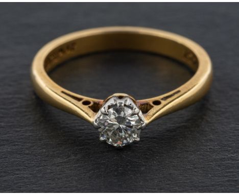 A round, brilliant-cut diamond, single-stone ring, estimated diamond weight ca. 0.30ct, G-H colour, VS2-SI1 clarity, stamped 