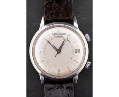 Jaeger-LeCoultre a gentleman's stainless steel alarm wristwatch the dial with raised baton numerals, baguette hands, sweep se